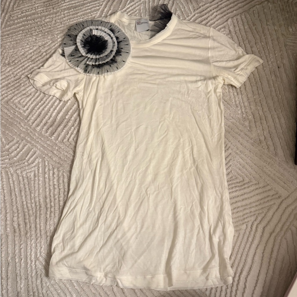 Valentino White Tee with Black Floral Applique (with original box)